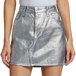 Jonathan Simkhai Quinn Foil Silver Metallic Denim Mini Skirt
